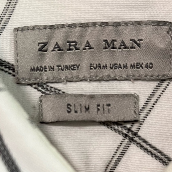 Zara Man Slim Fit White & Black Grid Plaid Button-Down Shirt Size M - Picture 4 of 8